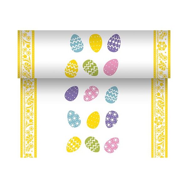 Airlaid Tischläufer, stoffähnlich 24 m x 40 cm "Coloured Eggs" (1 Rolle)