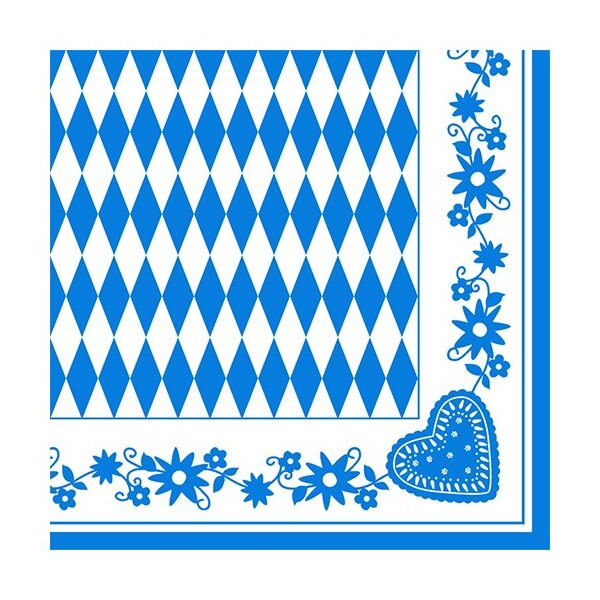 Motiv-Servietten, 3-lagig 1/4-Falz 40 x 40 cm "Bayrisch Blau" (Karton 400Stk)
