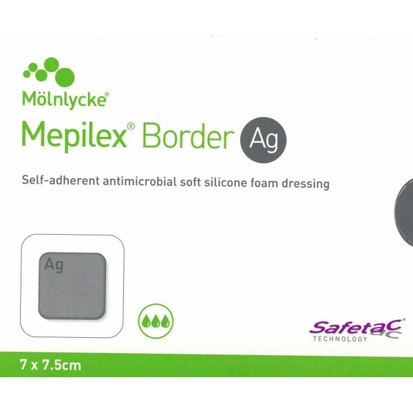 MEPILEX Border Ag Schaumverband steril 7 x 7,5 cm, 5 Stück