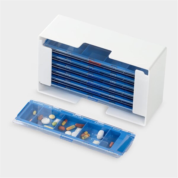 melipul Medikamenten-Dosierer XL-5 für 1 Woche mit 7 blauen MW-Dispenser 5 Fächer