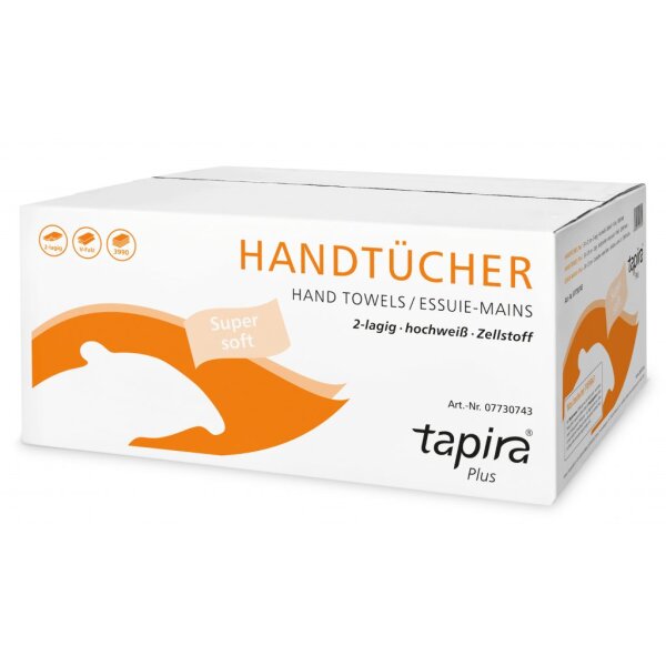 (07730743) TAPIRA plus Handtuchpapier 2 lagig, hochweiß, Zellstoff 24 x 21 cm (breiter Spender)