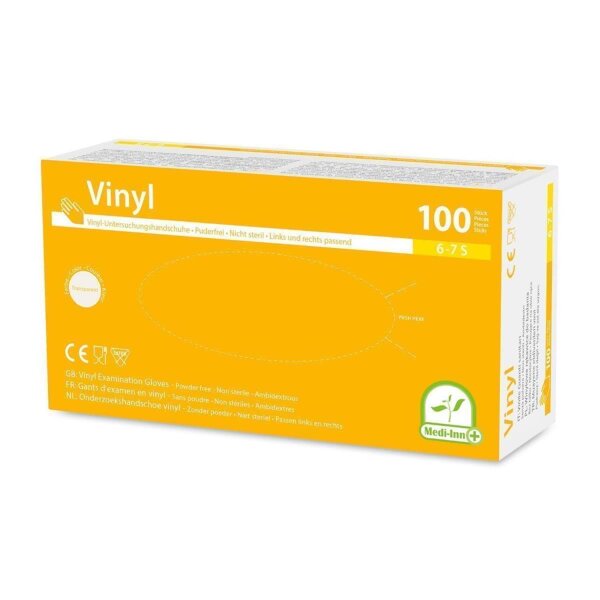 Medi-Inn Vinyl Comfort, Einmalhandschuhe puderfrei, Größe S, 100 Stk.
