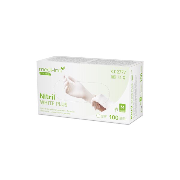 medi-inn® Einmalhandschuhe CLASSIC Nitril puderfrei WHITE PLUS, 100 Stück