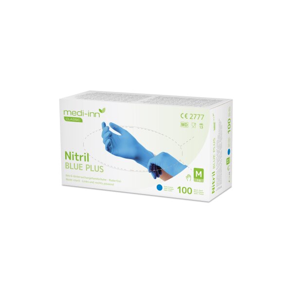medi-inn® Einmalhandschuhe CLASSIC Nitril puderfrei BLUE PLUS, (10x100 Stück) M